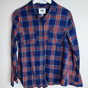 Old Navy Women's Casual Plaid Shirt - Blue and Red | Size Large